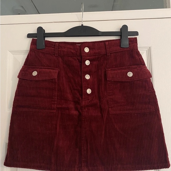 Denim&Co Burgundy Corduroy A-Line Skirt - Picture 1 of 3